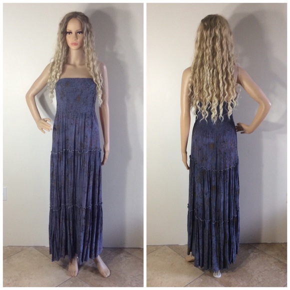🍒 FLORAL DRESS GRAY LONG MAXI RUFFLE FLOWER BOHO - Picture 4 of 8